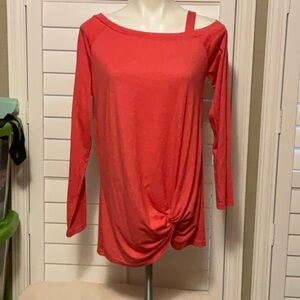 Red Asymmetrical Long Sleeve Top with Tie Front